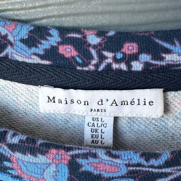 Maison d’Amelie Puff Long Sleeve Paisley Floral Blue Sweatshirt Size L - Picture 3 of 5